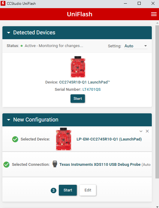 UniFlash Detected Devices