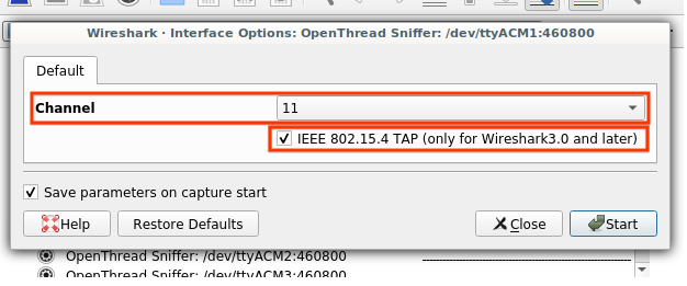 Các tuỳ chọn Extcap của Wireshark Sniffer OT