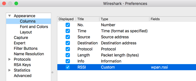 OT Sniffer Wireshark RSSI